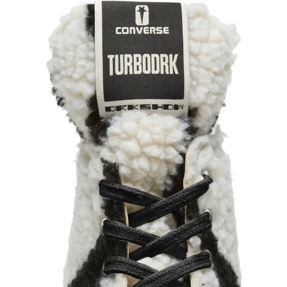 Rick Owens DRKSHDW x Converse TURBODRK White Shearling High-Top Zebra Sneakers - Picture 9 of 9